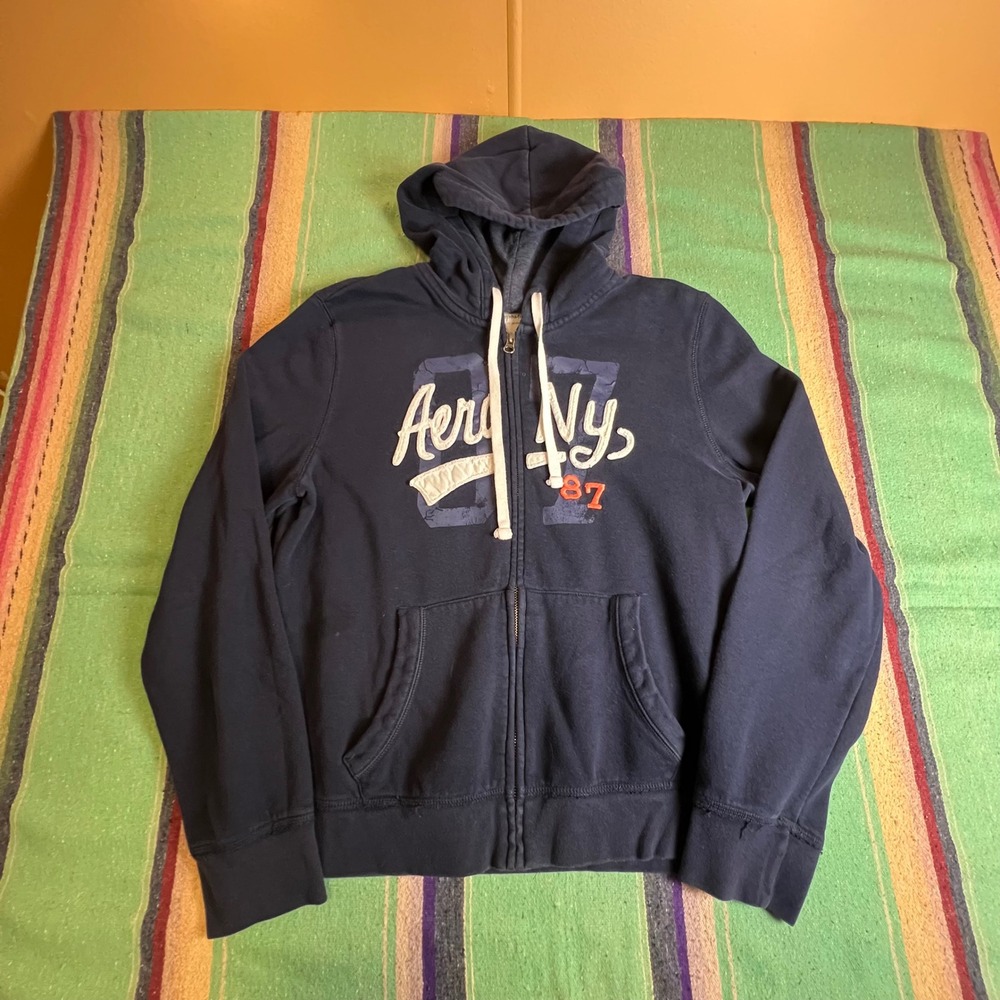 Aeropostale Hoodie Mens XXL Navy Blue Full Zip Aero NY 87 Graphic Sweatshirt